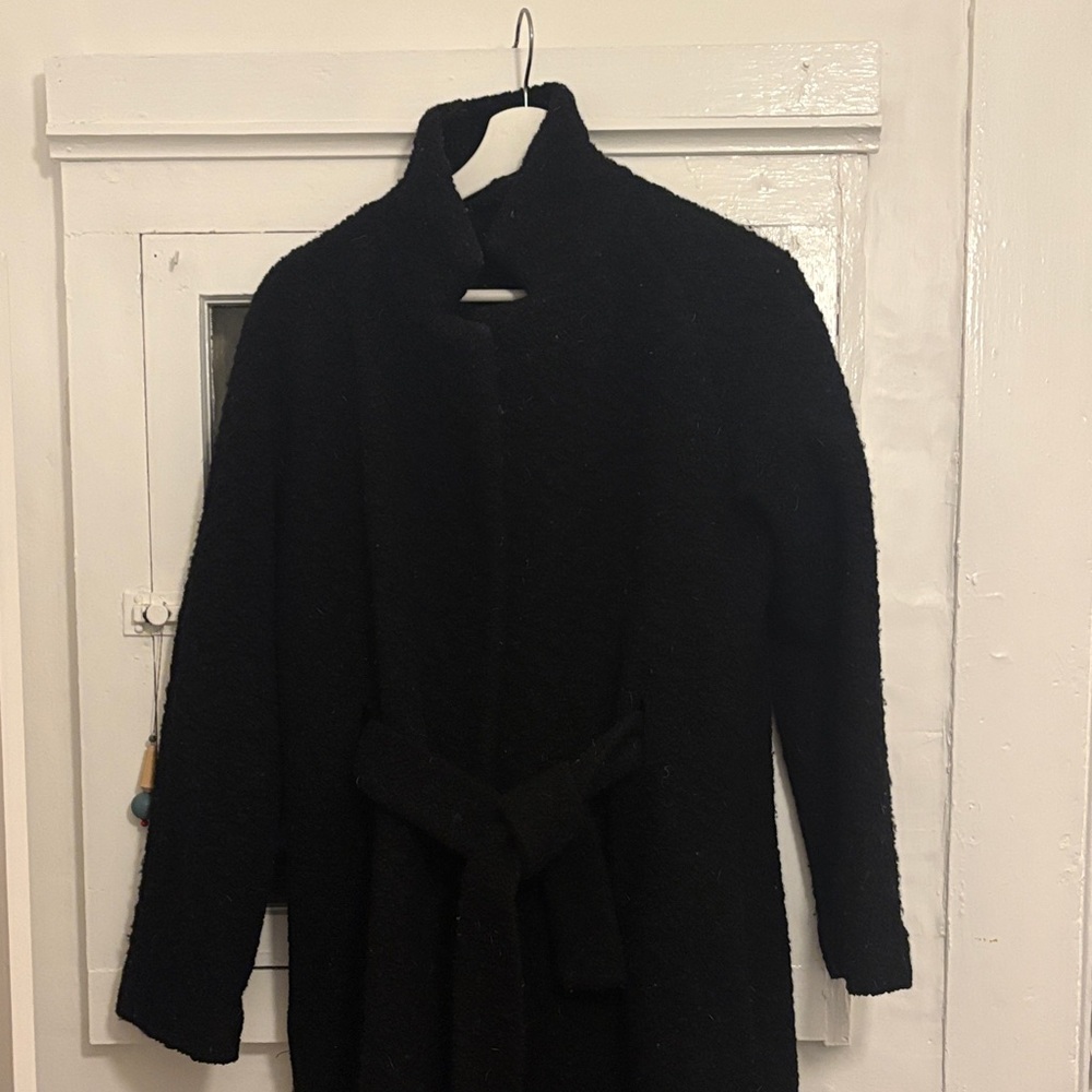 Ganni Black Belted Boucle Coat